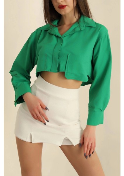 Poplin Crop Gömlek Yeşil S3060 modelleri