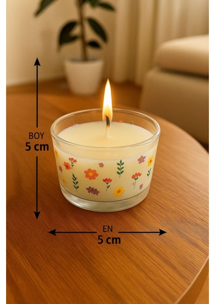 Flora Mum – Çiçek Desenli Cam Mumlukta