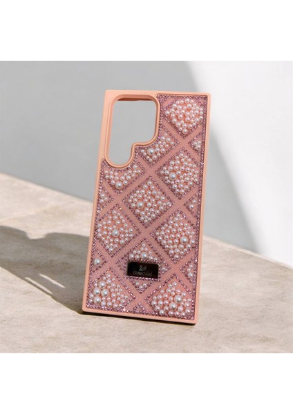 Samsung Galaxy S23 Ultra Taşlarla Süslenmiş Kılıf Inci Boncuk Plaid Kapak .