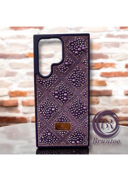 Samsung Galaxy S23 Ultra Taşlarla Süslenmiş Kılıf Inci Boncuk Plaid Kapak .