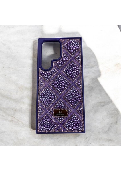 Samsung Galaxy S23 Ultra Taşlarla Süslenmiş Kılıf Inci Boncuk Plaid Kapak .