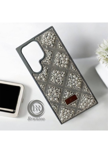 Samsung Galaxy S23 Ultra Taşlarla Süslenmiş Kılıf Inci Boncuk Plaid Kapak .
