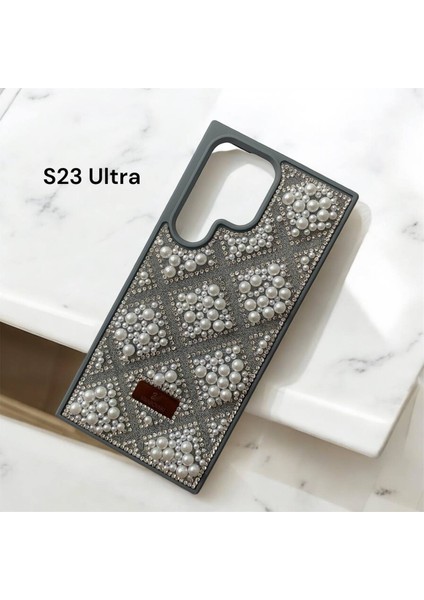 Samsung Galaxy S23 Ultra Taşlarla Süslenmiş Kılıf Inci Boncuk Plaid Kapak . indirimleri