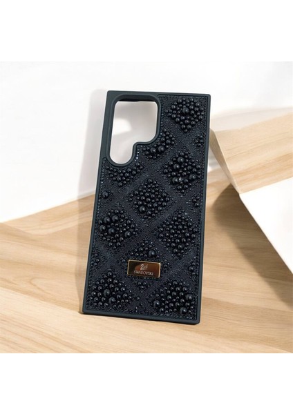 Samsung Galaxy S23 Ultra Taşlarla Süslenmiş Kılıf Inci Boncuk Plaid Kapak .