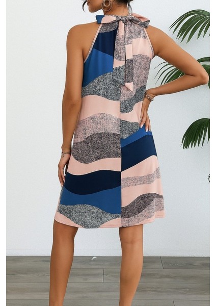 Kadın Kolsuz Boyundan Askılı Desenli Midi Süprem Elbise fiyatları