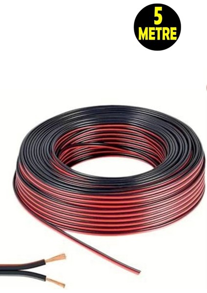 5 Metre Siyah 2*0,75 Hoparlör Ses Sitemi Kablosu - Hoporlör Elektrik Tesisat Kordon Kablosu