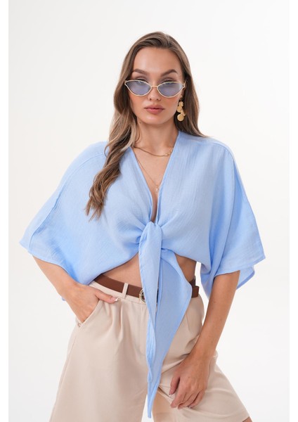 Önden Bağlamalı Müslin Bolero Açık Mavi fiyatları