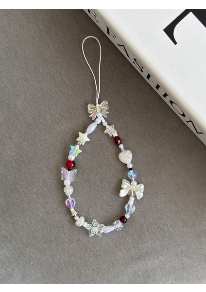 Bordo Telefon Askısı Bordo Beyaz Telefon Charm