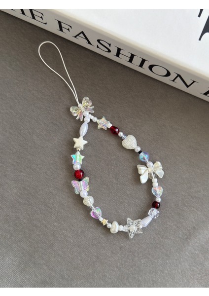 Bordo Telefon Askısı Bordo Beyaz Telefon Charm fiyatları