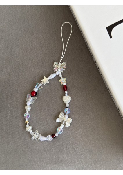 Bordo Telefon Askısı Bordo Beyaz Telefon Charm modelleri