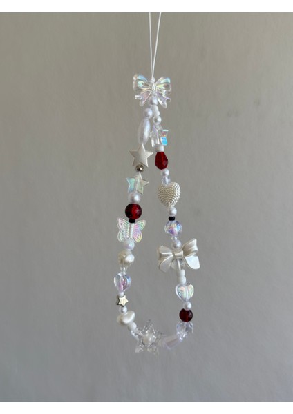 Bordo Telefon Askısı Bordo Beyaz Telefon Charm fırsatları