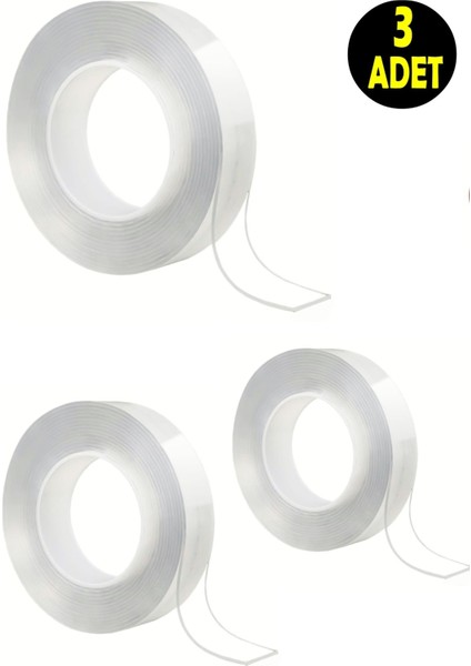 3 Adet Güçlü Nano Teknoloji Çift Taraflı Yapıştırma Bantı Tablo Şerit LED Montaj Yapıştırıcı Bandı