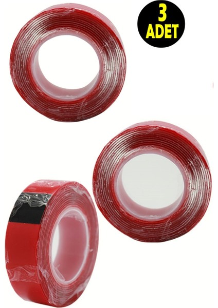 3 Adet Güçlü Akrilik Çift Taraflı Yapıştırma Bantı Tablo Şerit LED Montaj Tamir Yapıştırıcı Bandı