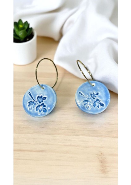 Silvestra “blue Leaf” El Yapımı Porselen Küpe