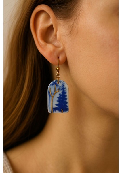 Silvestra “gerçek Altın Blue Forest” El Yapımı Porselen Küpe