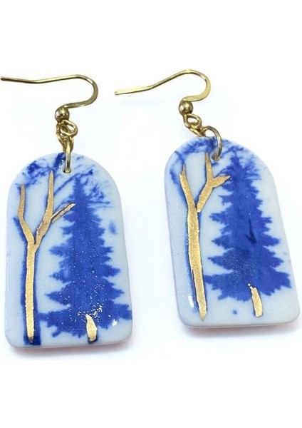 Silvestra “gerçek Altın Blue Forest” El Yapımı Porselen Küpe modelleri