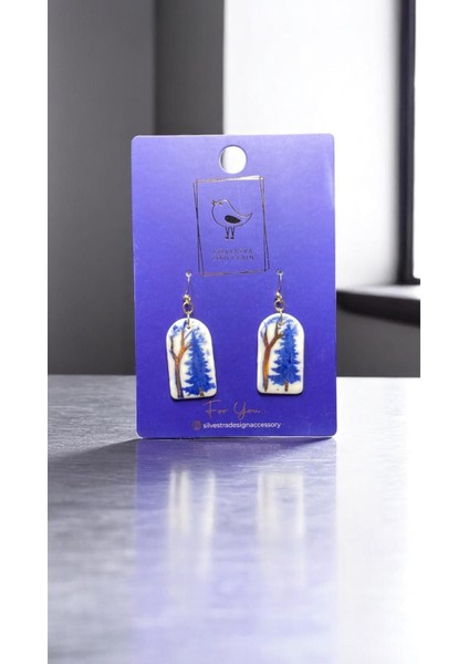 Silvestra “gerçek Altın Blue Forest” El Yapımı Porselen Küpe