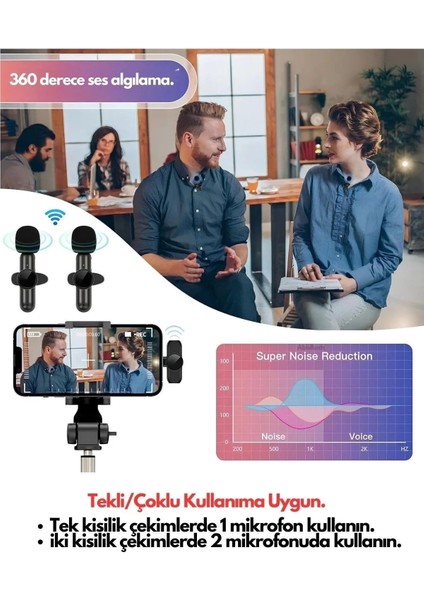 Type-C Çiftli Kablosuz Yaka Mikrofonu Seti - Youtube, Tiktok, Vlog ve Canlı Yayınlar Için Telefon Uyumlu Çift Mikrofon indirimleri