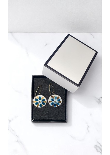 Silvestra “real Gold Blue Bloom” 24 Ayar Gerçek Altın Işlemeli Porselen Küpe fırsatları