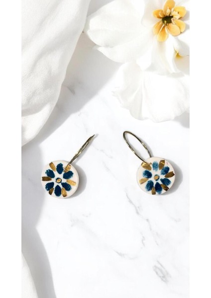Silvestra “real Gold Blue Bloom” 24 Ayar Gerçek Altın Işlemeli Porselen Küpe indirimleri