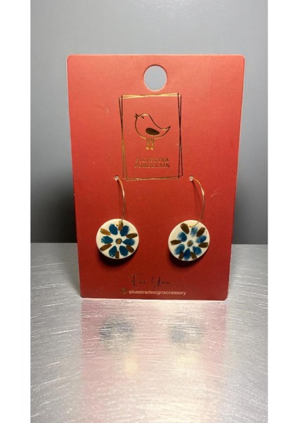 Silvestra “real Gold Blue Bloom” 24 Ayar Gerçek Altın Işlemeli Porselen Küpe