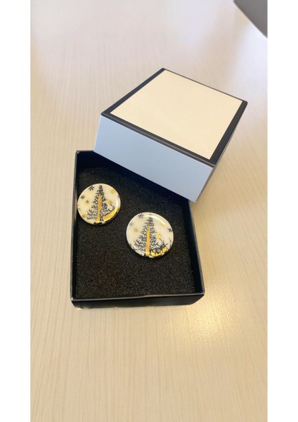 Silvestra “golden Fern” El Yapımı 24 Ayar Altın Detaylı Porselen Küpe