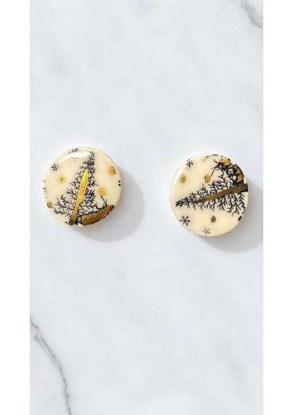 Silvestra “golden Fern” El Yapımı 24 Ayar Altın Detaylı Porselen Küpe fiyatları