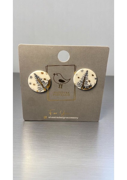 Silvestra “golden Fern” El Yapımı 24 Ayar Altın Detaylı Porselen Küpe modelleri