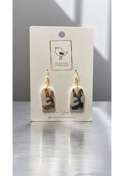 Silvestra “golden Bunny” El Yapımı Porselen Küpe fırsatları