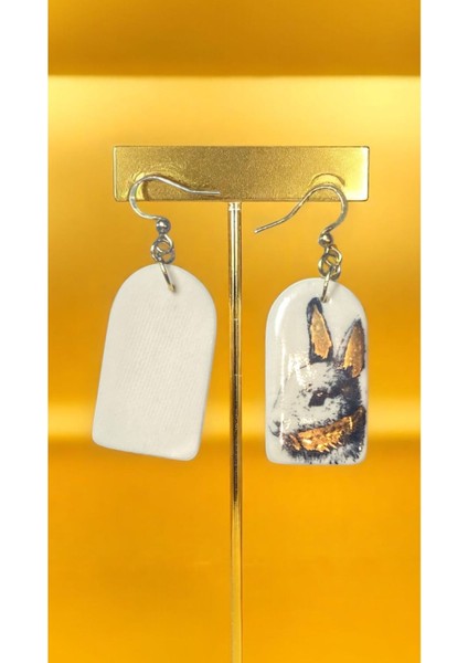 Silvestra “golden Bunny” El Yapımı Porselen Küpe