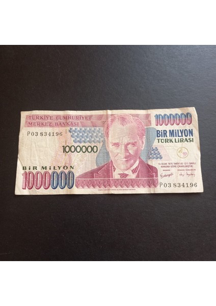 Escoines 39963688417CC29B78 7.emisyon 1milyon Türk Lirası P03 Serisi Eski Kağıt Para