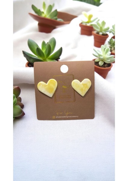 Silvestra “golden Stripe Heart” 24 Ayar Altın Detaylı Porselen Küpe