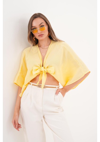 Önden Bağlamalı Müslin Bolero Sarı modelleri