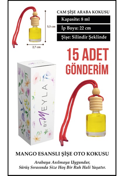 15 Adet Mango Esans Aromalı Cam Şişeli Oto Kokusu ve Torpido Aksesuarı