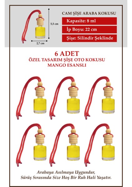 Mango Meyve Esanslı 6 Lı Cam Şişede Oto Kokusu ve Oto Aksesuarı