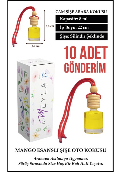 10 Adet Mango Esans Aromalı Cam Şişeli Oto Kokusu ve Torpido Aksesuarı