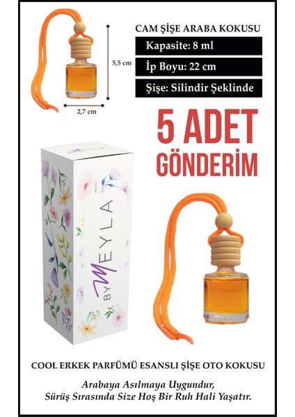 5 Adet Erkek Parfümü Esans Aromalı Cam Şişeli Oto Kokusu ve Torpido Aksesuarı