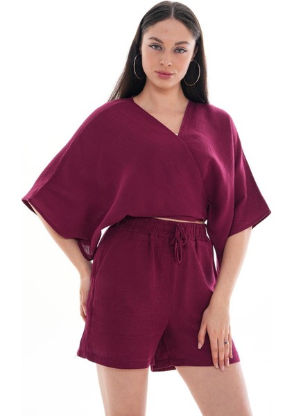 Önden Bağlamalı Müslin Bolero Bordo