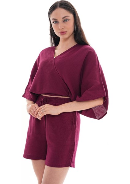 Önden Bağlamalı Müslin Bolero Bordo modelleri