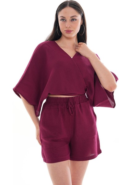 Önden Bağlamalı Müslin Bolero Bordo fırsatları