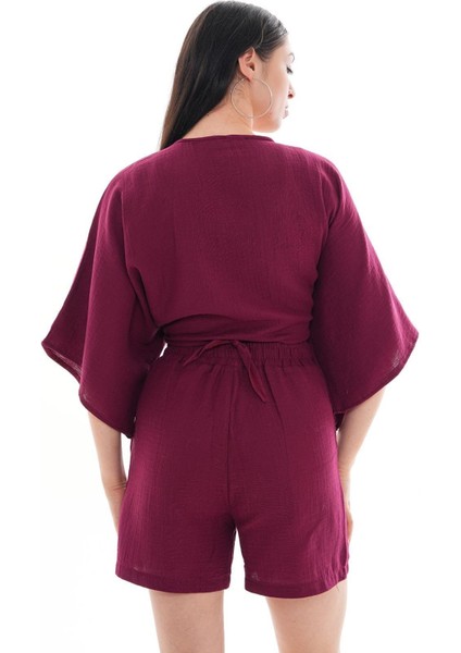 Önden Bağlamalı Müslin Bolero Bordo indirimleri