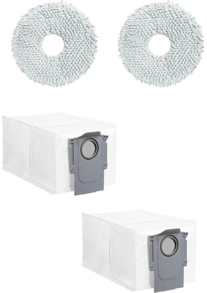 Roborock Q Revo Curv Robot Süpürge Uyumlu 2 Adet Mop Bezi - 2 Adet Toz Torbası Yedek Parça Seti