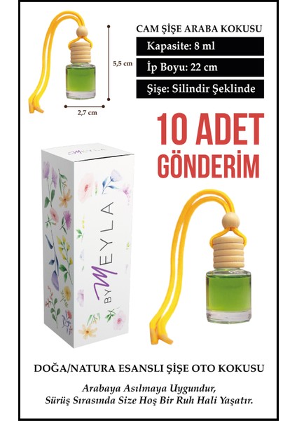 10 Adet Doğa Nature Esans Aromalı Cam Şişeli Oto Kokusu ve Torpido Aksesuarı