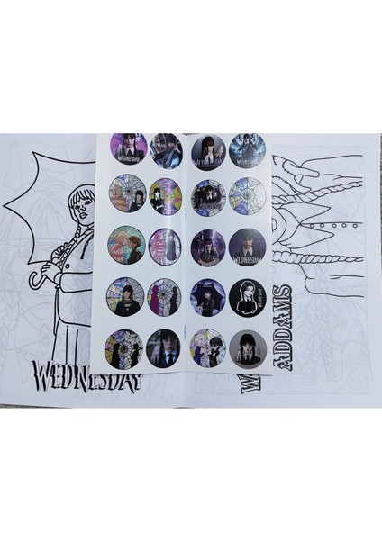 2 Adet Stickerli Boyama Kitabı ve 12 Li Tüp Kuru Boya Kalemi (Minnie/wednesday-A ) modelleri