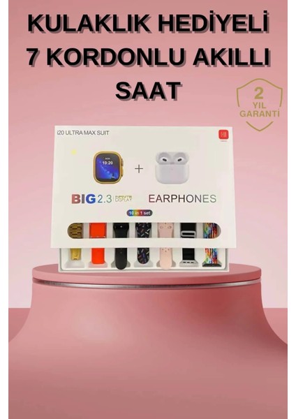 Akıllı Saat Bluetooth Kulaklık Hediyeli Bildirim Görme Sesli Görüşme Çoklu Kordon