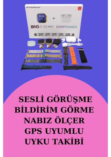 Akıllı Saat Bluetooth Kulaklık Hediyeli Bildirim Görme Sesli Görüşme Çoklu Kordon fiyatları
