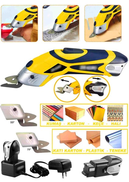 İyisi Yok Profesyonel Şarjlı Çelik Dişli Çift Akülü Kumaş Kesme Deri Kağıt Karton Makasi Çok Amaçlı Makas