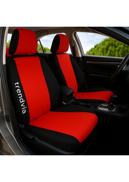 Ortopedik Şerit Koltuk Kılıfı Takımı - Kırmızı Siyah - Ön ve Arka Koltuklar Için