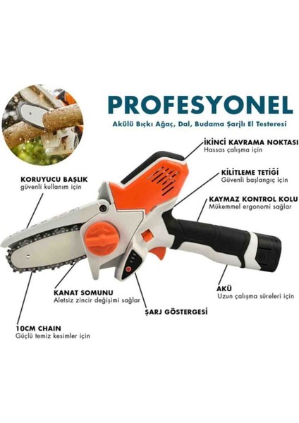 İyisi Yok Şarjlı Akülü Bıçkı Odun Ağaç Kesme Odun Testeresi Dal Budama Turuncu fırsatları