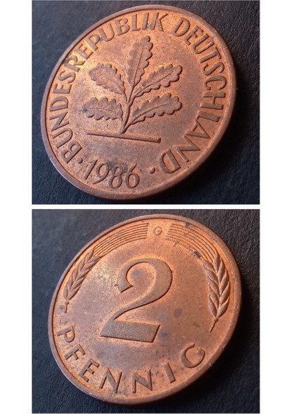 Escoines 39963688566EB12305 1986 Almanya 2pfennig Ça+ Eski Yabancı Madeni Para